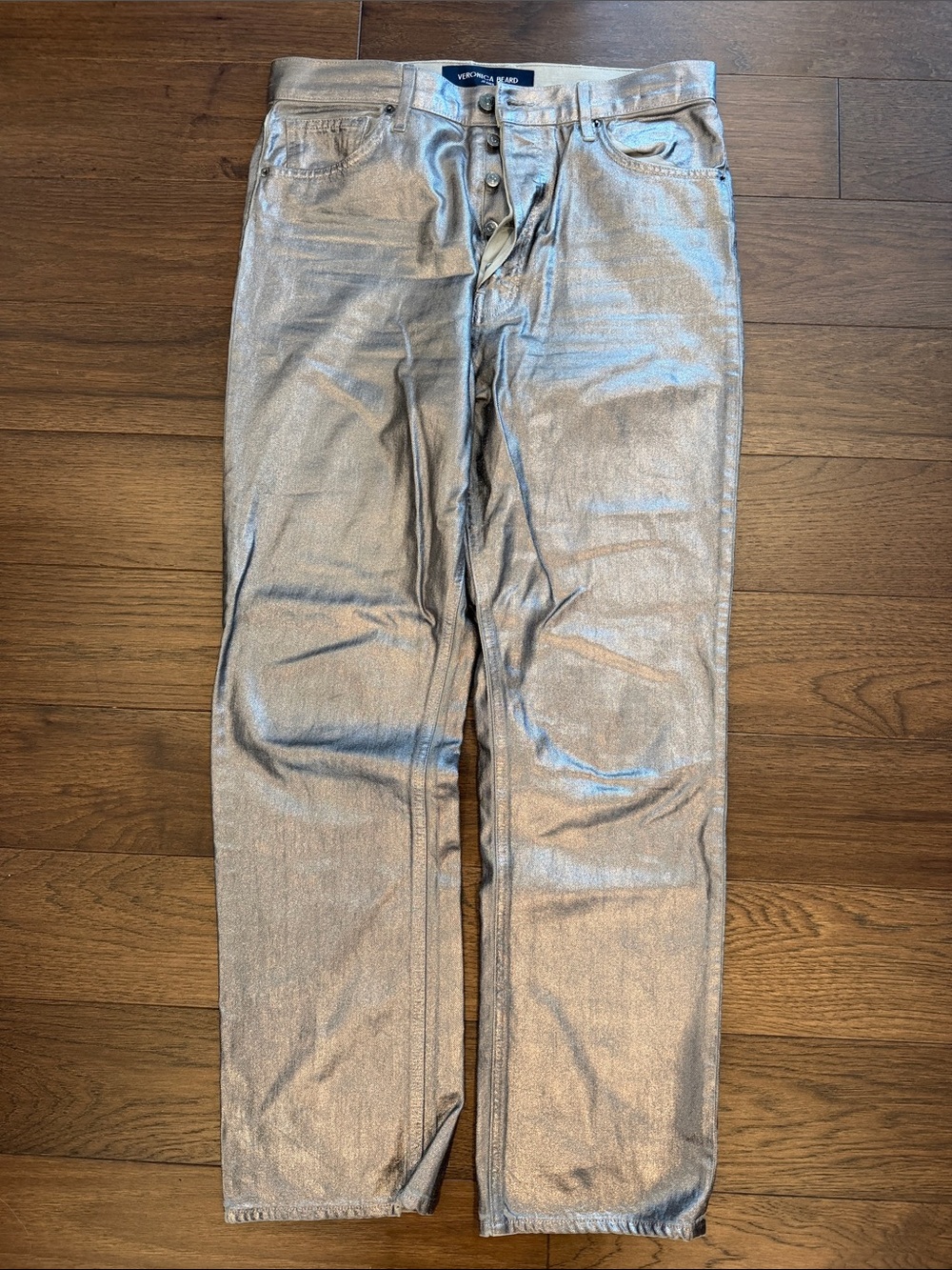 VERONICA BEARD Daniela metallic high-rise straight-leg jeans Size 30 - C52-038